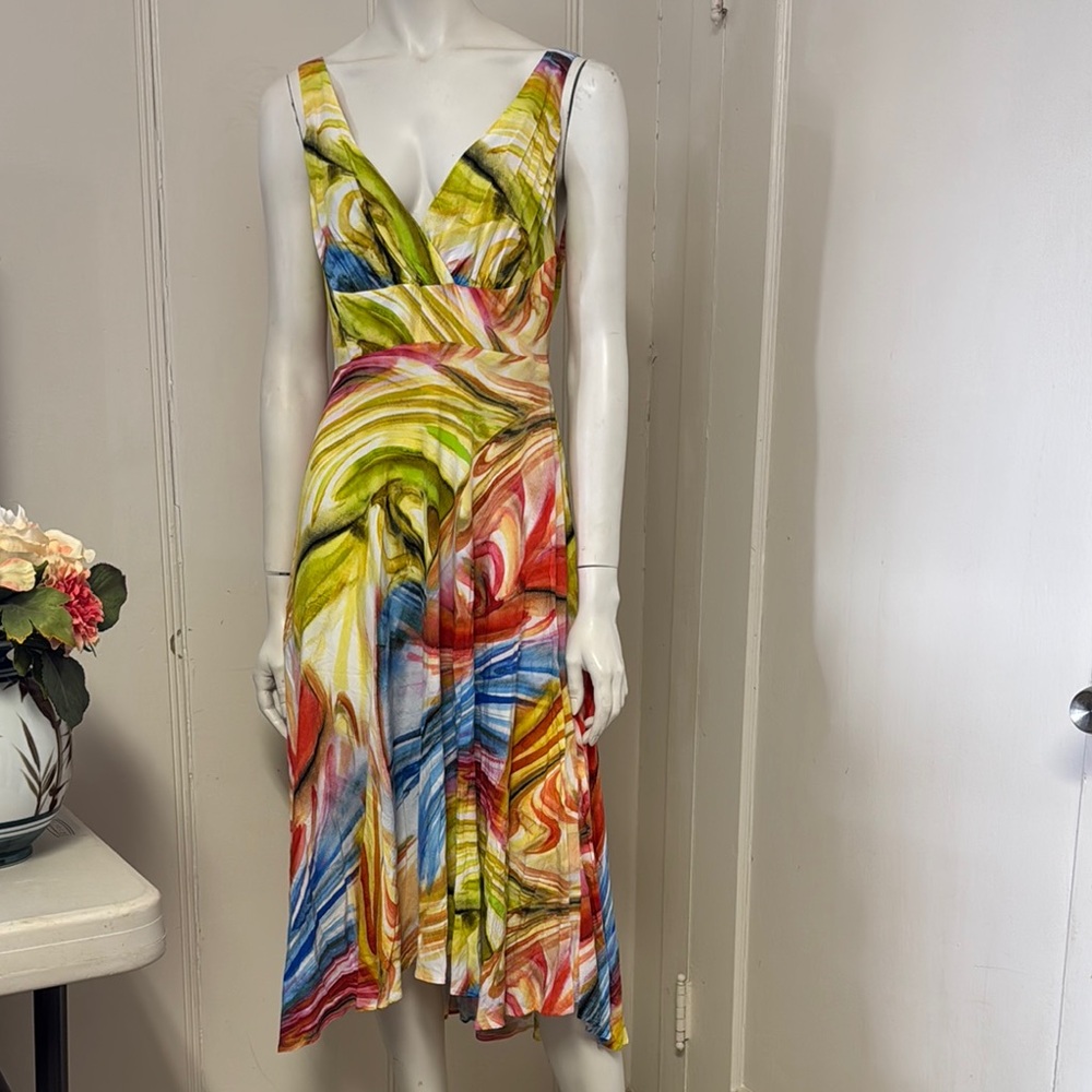 Jams World Sleeveless Dress EROS BOHO Colorful Hi-Low Empire Waist Sz M